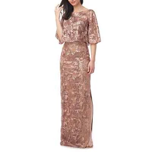 JS Collections Evalina Column Gown Boat Neck Mink Women's Size 4 NWT - Picture 1 of 12
