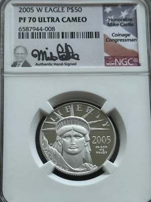 2005-W $50 American Platinum Eagle NGC PF70 Ultra Cameo Mike Castle Signed - Image 1 of 4