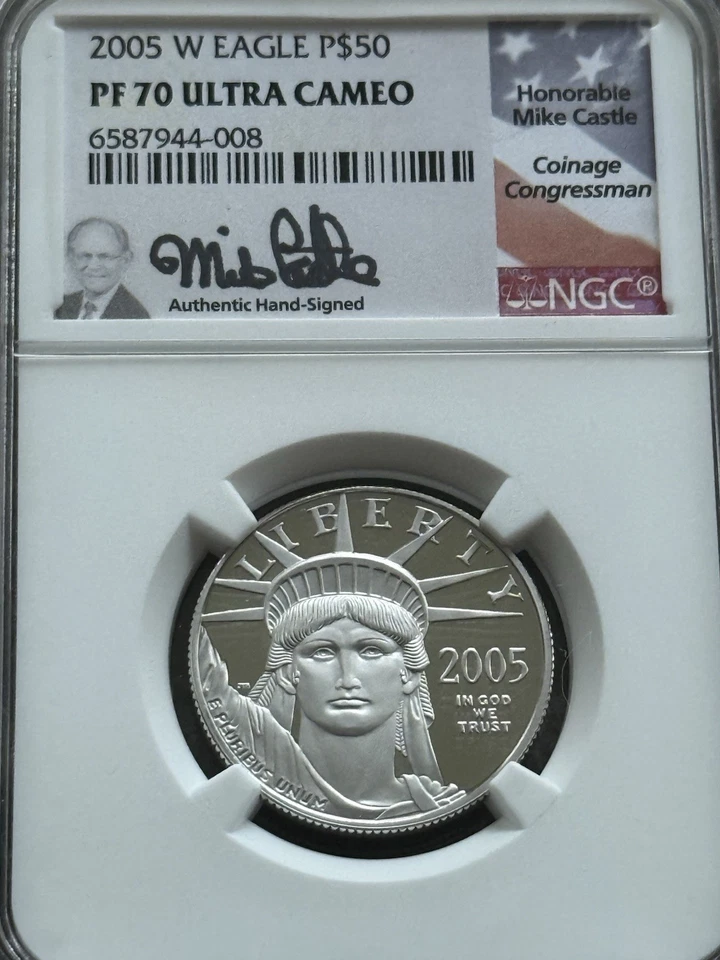 2005-W $50 American Platinum Eagle NGC PF70 Ultra Cameo Mike Castle Signed - Image 1 of 4