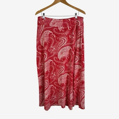 Talbots Paisley Print Maxi Skirt Size L Red Elastic Waist Pull On Cotton Modal - Image 1 of 4