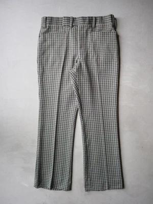 Vintage 60s 70s Houndstooth Bootcut Polyester Pants Size 35x30 Talon Zipper - Image 1 of 4