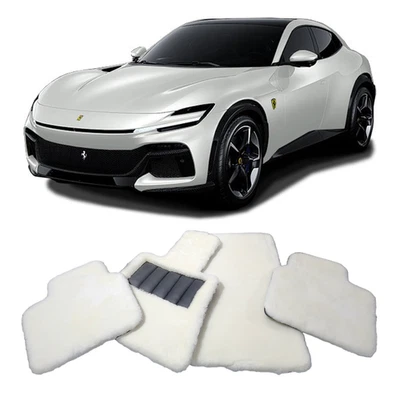 Genuine Lambswool White Sheepskin Car Floor Mats for Ferrari Purosangue - Image 1 of 4