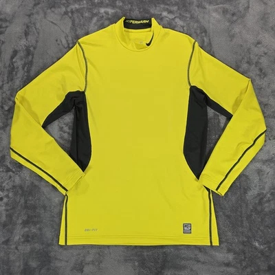 Nike Pro Combat Compression Shirt Mens M Yellow Neon Hyperwarm Fitted Crew - Image 1 of 4