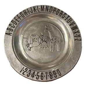 Vintage Kirchenbank-Ta-Rex Kinder Zinn Teller Zahlen Alphabet Tiere Kolonial York P - Bild 1 von 6