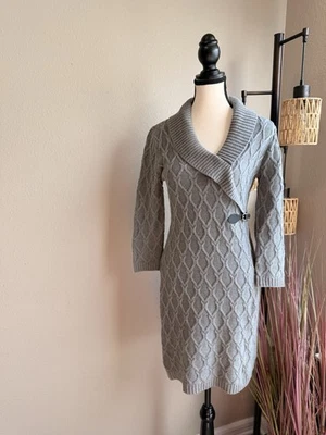 Calvin Klein Gray Sweater Dress w/Shawl Collar & Buckle detail, Size Small EUC - Image 1 of 4