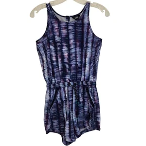 Athleta Girl On The Go Romper Shoreline Enchanted Blue Tie Dye Snap Large - Picture 1 of 12