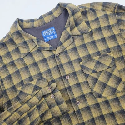 Pendleton Original Board Shirt Yellow & Black Plaid Wool Loop Collar Mens 2XL - Image 1 of 4