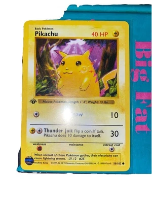 RARE 1999 Shadowless 1st Edition PIKACHU POKEMON TCG 58/102 BASE Set WOTC NM-M - Image 1 of 4