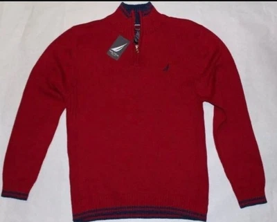 Nuevo con etiquetas Suéter Nautica Niño Rojo 1/2 Cremallera Cuello Simulado ~ L (14/16) Foto 1 de 2