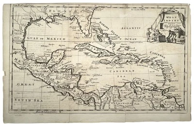 Оригинальная антикварная медная гравированная карта Вест-Индии 1757 г. — Томас Джефферис - Изображение 1 из 4