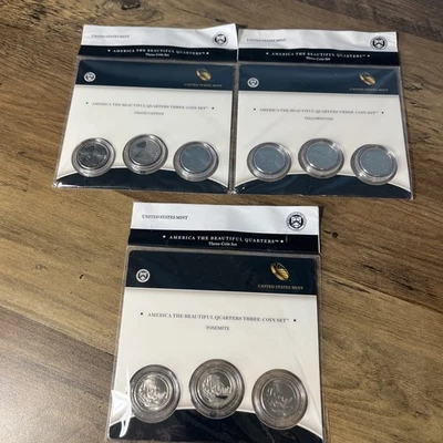 2010 P D & S ATB Quarters 3 Coin Set US Mint Yellowstone, Grand Canyon, Yosemite - Image 1 of 4