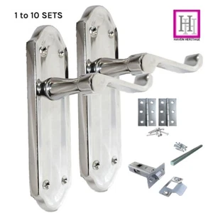Door Handles Lever Chrome Finish Victorian Scroll Ashford inc Hinges & Latch - Picture 1 of 28