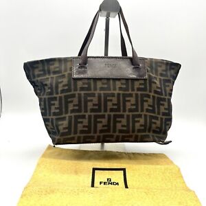 FENDI Vintage Zucca Folding Tote Hand Bag Nylon Leather Brown Auth From Japan