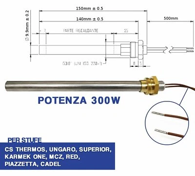 CANDELETTA ACCENSIONE STUFA PELLET RESISTENZA D 10 X 140 300W A VITE 3/8 (04050) - Immagine 1 di 4