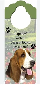 NEW Basset Hound Doorknob Hanger Made Of Light Wood 10" X 4" - Picture 1 of 1