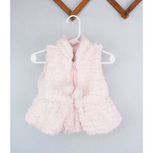 Mudpie Pink Fuzzy Vest Baby Girl Sweater, 12-18 months