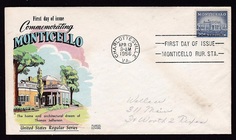 FIRST DAY COVER - COMMEMORATING MONTICELLO 1956 "FLUGEL CACHET" - Image 1 of 1