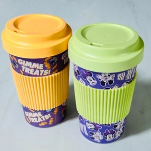 Disney Halloween 2 Bamboo Travel Mugs Tumblers Mickey And Stitch Reusable - Picture 1 of 8