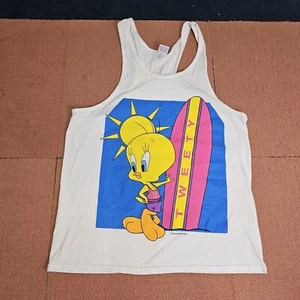 1997 Tweety Bird Surf Looney Tunes Tank Top Sleeveless Shirt White One Size V5e - Picture 1 of 10