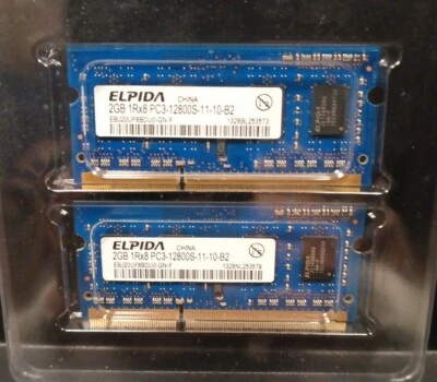 Elpida 4GB (2x2GB) SODIMM RAM 1Rx8 PC3-12800S Apple Macbook Pro Air Mac Mini PC - Image 1 of 4