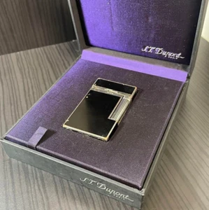 Encendedor de gas S.T.Dupont funcionando negro plata doble quemador con caja - Imagen 1 de 9