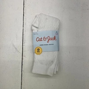 Cat & Jack 2Pk Of White Knee-High Socks Girls Size Small 5.5-8.5 NEW - Picture 1 of 5