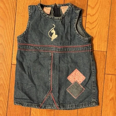 复古 Y2K Baby Phat 品牌牛仔连衣裙 3-6 个月布贴工作刺绣 VGUC  — 第 1/4 张图片