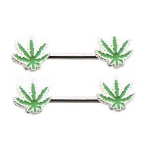 Pair (2pcs) Marijuana Weed Nipple Ring Body Jewelry Piercing Barbell 1-1