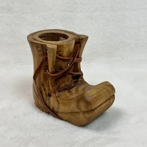 Wooden Art Original Hand-Carved 3" Wooden Shoe w/ Laces - Picture 1 of 8