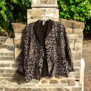 Chico's Brown animal jacket size L12 (2) leopard cheetah printed blazer - Picture 1 of 8
