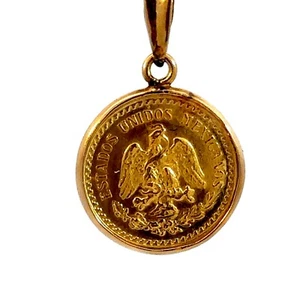1945 Dos Y Medio Pesos Mexicanos Gold Coin and 14K Gold Bezel Frame Pendant Only - Picture 1 of 9