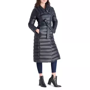 Via Spiga Women's Long Quilted Winter Puffer Coat with Belted Waist - Picture 1 of 10