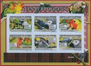FRENCH GUINEA - ERROR, 2009 IMPERF SHEET: BIRDS, PARROTS, Animals - Picture 1 of 1