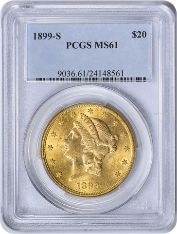 1899-S $20 Gold Liberty Head MS61 PCGS Cover
