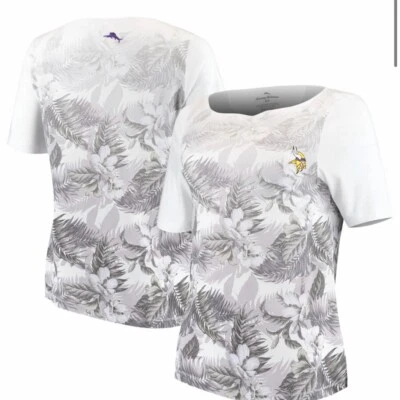 Tommy Bahama 明尼苏达 MN 维京人足球花卉 T 恤大号女式 — 第 1/4 张图片