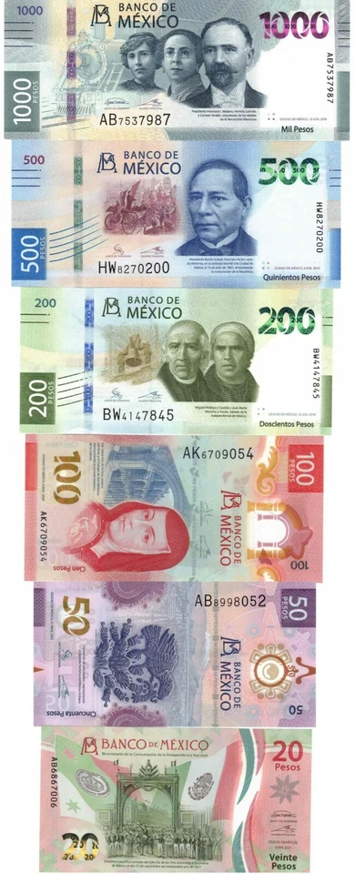 LOT OF ALL MEXICO BILLS UNCIRCULATED - 6 BILL NEW COLLECTION COLECCION BILLETES - Image 1 of 2