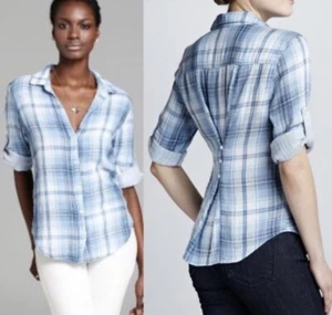 Bella Dahl Double Sided Blue White Plaid Shirt Button Down Women’s XS - Picture 1 of 9