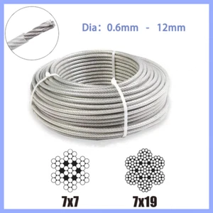 304 Stainless Steel Wire Rope Cable Rigging PVC Plastic Clear Coated 0.6mm-12mm - Picture 1 of 7