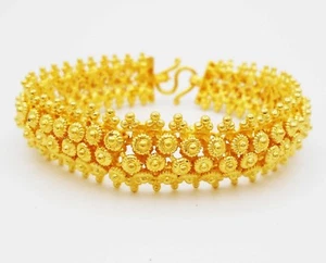 22K 24K THAI BAHT YELLOW GOLD GP Pikun Flower Bracelet Bangle Women Jewelry 7.5" - Picture 1 of 4