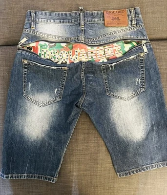 Pantalones Cortos Jean con Cremallera Trasera Completa Dsquared2 Para Hombre Talla 32 RARO Foto 1 de 4