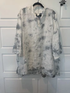 C&C California 100% Linen Tie Dye Hooded Swim Cover Up White & Blue Size 3X - Picture 1 of 8