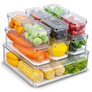 10 Pack Fridge Organizer, Stackable Refrigerator Organizer Bins with Lids, BPA - Picture 1 of 7