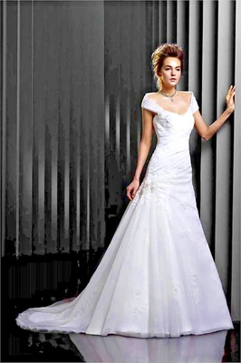 Ivory Wedding Dress floral lace overlay and lace up back for perfect fit  SZ. 8 - Image 1 of 4