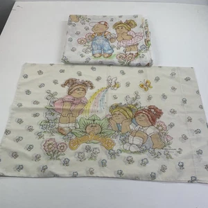 1983 Vintage Cabbage Patch Kinder Einzelbett flaches Laken und Kissenbezug 2 Stück - Bild 1 von 10