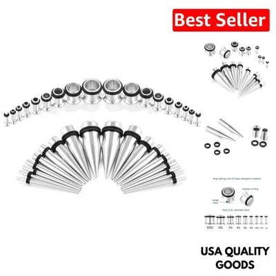 36-Piece Surgical Steel Ear Gauge Stretching Kit - 14G to 00G Sizes Included - Image 1 of 4