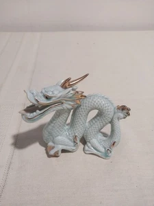 VTG Yoshimi Porcelain Double Horned Dragon/Serpent Geen And Gold Trim - Picture 1 of 6
