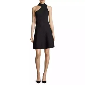 CUSHNIE ET OCHS Black Ribbed Knit One Shoulder Sleeveless Mini Dress Size Medium - Picture 1 of 9
