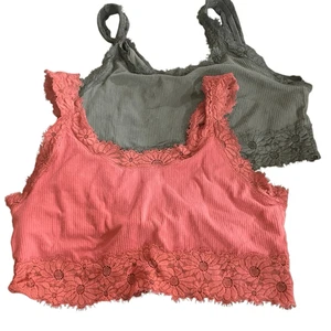 Aerie Bralette Juego 2 Piezas Grande Verde Rosa Encaje Ribete - Imagen 1 de 7
