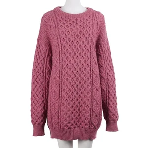 BONNER OF IRELAND Women Sweater L/XL Pink Wool Chunky Knit Long Sleeve Pullover - Picture 1 of 10