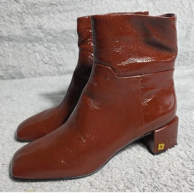 Franco Sarto Flexa Botines Marrón Óxido Punta Cuadrada Charol Bota 7 NUEVO Foto 1 de 4